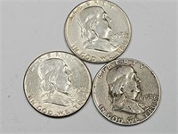 1952 Franklin Silver Half Dollar Coins (3)
