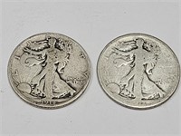 1918D  Walking Liberty Silver Half Dollar 2 Coins