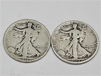 1918 S Walking Liberty Silver Half Dollar 2 Coins