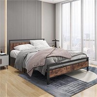 ULN - BOFENG Black Queen Size Bed Frames with Wood