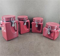 4pc. Red Airtight Ceramic Home Kitching Canister