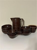 Vintage Marcrest Stoneware Pottery Pitcher & Bowls