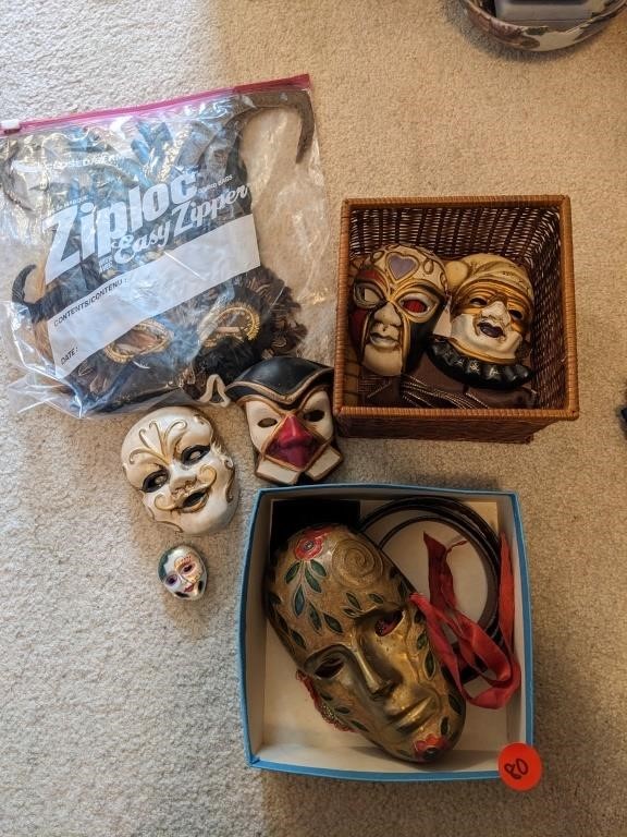 Ceramic Mardi Gras Mask, One Solid Brass Mask
