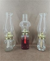 3 Misc. Vtg Mason Jar Oil Lamps