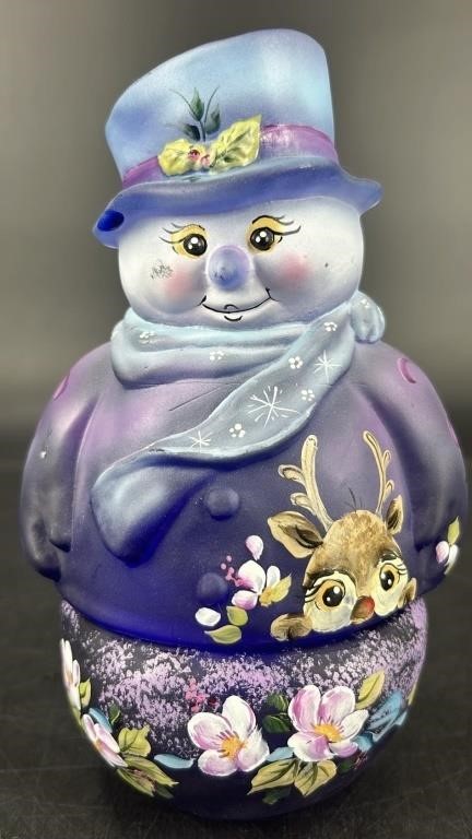 Fenton Hp Snowman Fairy Lamp - (Chipped) Has 2