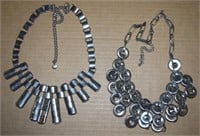 (2) Contempo Silvertone Chunky Necklaces