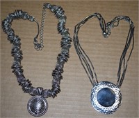 (2) Contempo Silvertone Disc Pendant Necklaces