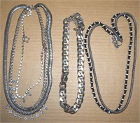 (3) Silvertone Necklaces w/ Rhinestones, Link +