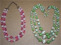 Vtg Pink & Green Multistrand Necklaces