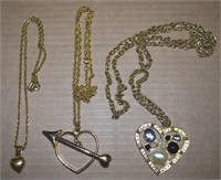 (3) Vtg-Contempo Heart Pendant Necklaces w/