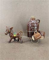 Vtg Pottery Little Brown Jug Donkey Cart w/ Cups