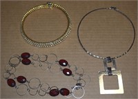 (3) Necklaces w/ Rhinestone Choker, Silvertone