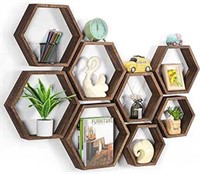 SEALED - Hexagon Floating Shelves Set of 8 Wood He