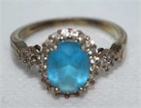Vtg 925 Sterling Blue & Clear Stones Ring Size 10