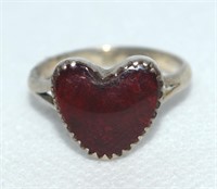 Vtg 925 Sterling Red Enamel Heart Ring Size 7