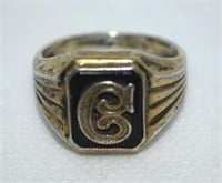 Vtg Men's 925 Sterling Vermeil "C" Signet Ring