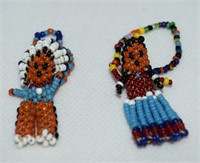 Pair Vtg Native American Beaded Figural Rings