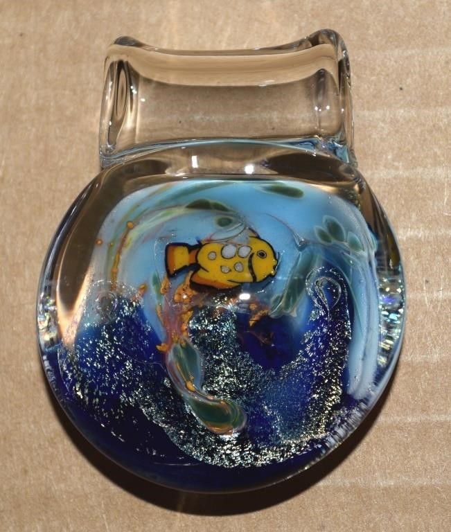 Studio Lampwork Blown Art Glass Fish Bowl Pendant