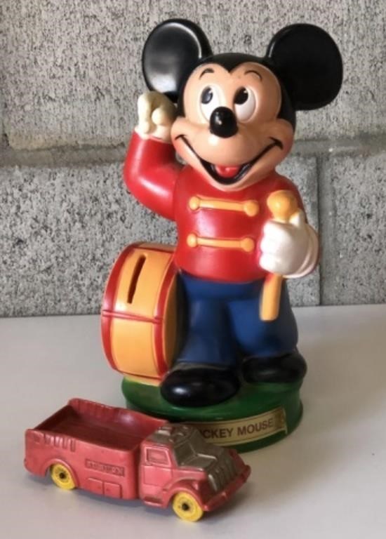 Vintage Mickey Mouse Coin Bank/Auburn Fire Truck