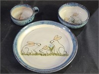 Folk Art Pottery Bunny Child Dishes