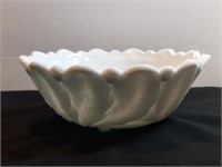 9" Indiana Cabbage Rose Opal Milk Glass Bowl