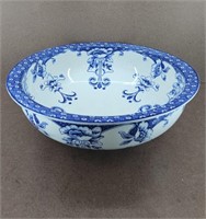 Large Vtg Porcelain White & Blue Floral Bowl