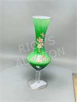 green glass flower vase - 10"