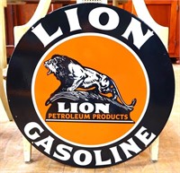 Porcelain double sided 24in Lion Gasoline sign
