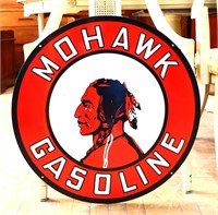 Porcelain double sided 24in Mohawk Gasoline sign