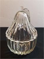 Clear Pear Candy Dish W Lid Pleated Pattern