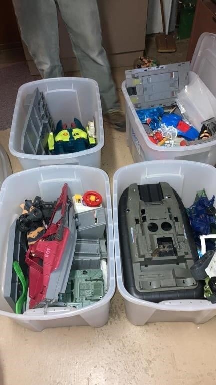 4- big bins GI Joe & assorted toys
