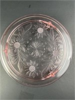 10" Floral Pink Depression Glass Footed Platter