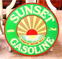 Porcelain double sided 24in Sunset Gasoline sign