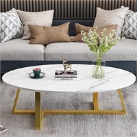 Wolawu Oval Faux White Marble Coffee Table Wooden