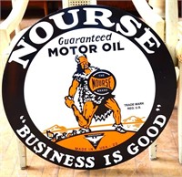 Porcelain double sided 24in Nourse Motor Oil sign