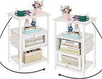 Set of 2 Night Stands with Charging Station White