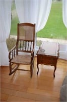 WOODEN ROCKING CHAIR & SIDE TABLE