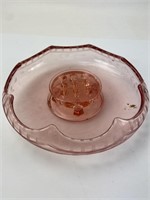 Vintage Etched Pink Depression Glass Frog Hole