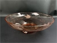Vintage Etched Pink Depression Glass Footed Bowl