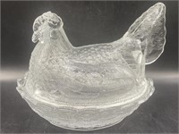 Clear Glass Indiana Glass Hen in Nest 8”