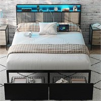 Queen Size Bed Frame with Headboard and Storage, D