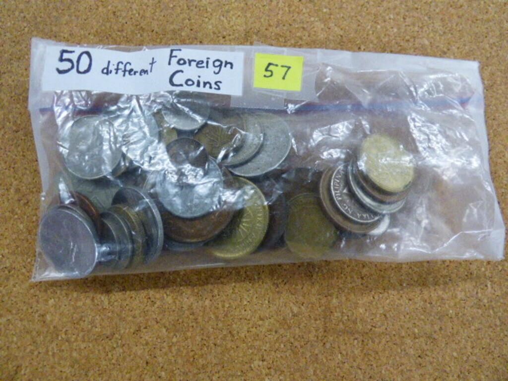BAG OF 50 DIFFERENT FOREIGN COINS