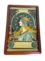 Art Nuveau Reverse Painting On Glass A. Mucha