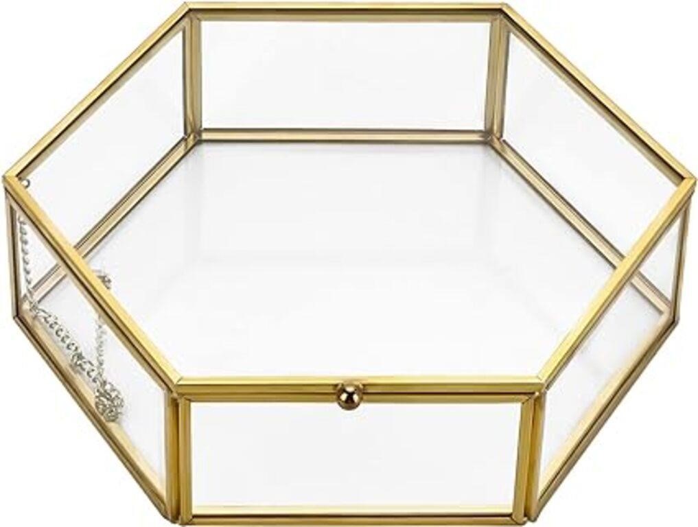 Hipiwe Vintage Glass Jewelry Box - Golden Hexagona