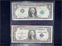 1935 Silver Certificate & 1963 $1 Bill (laminated)