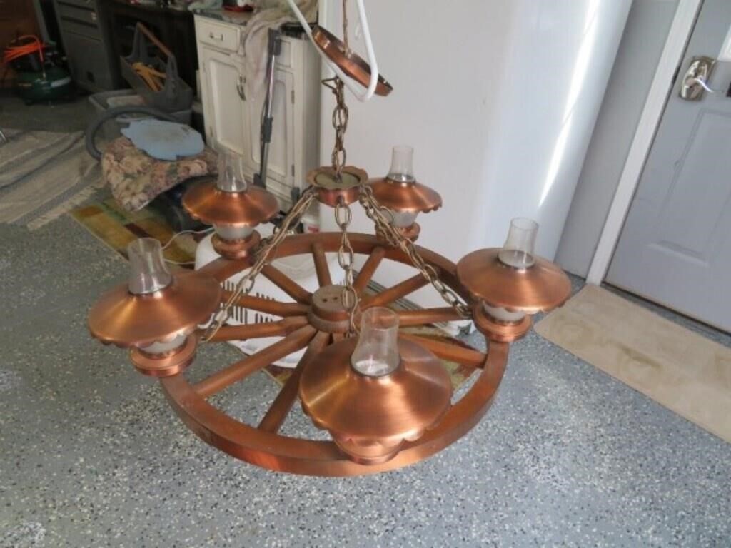 ANTIQUE WAGON WHEEL CHANDELIER, ORG