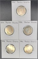 5 Barber Quarters 1892 1896 2 1898 1899