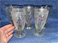 (5) Vtg Jeannette Glass Iris footed tumblers 6in