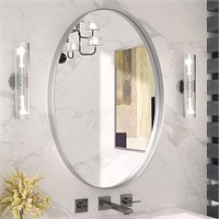 TETOTE Silver Oval Bathroom Mirror, 24x36 Brushed