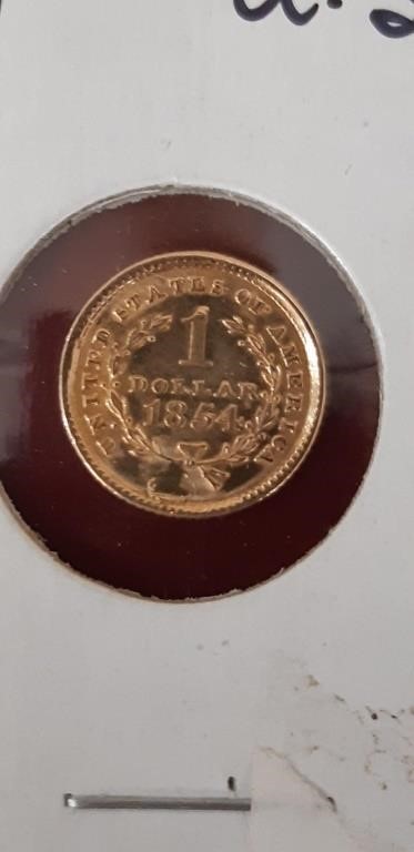 1854 US One Dollar Liberty Head $1.00 Gold Coin